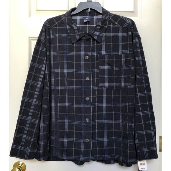 ARCHITECT WOMEN'S TOPS PLUS SIZE 2X PLAID CORDUROY COLLARED NECK 100% COTTON 98 - Picture 1 of 11